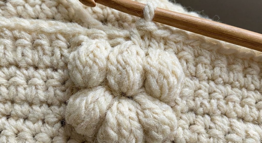 A highly textured 3D popcorn stitch